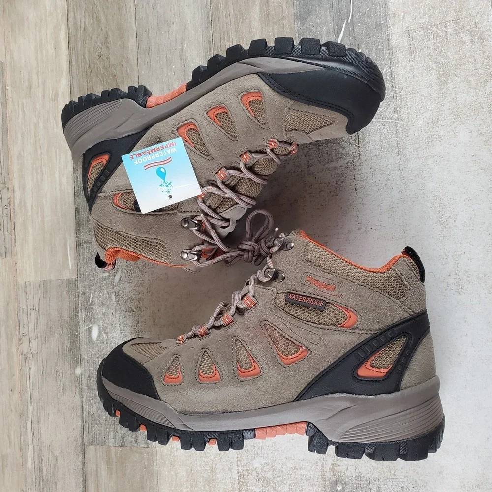 Propet Ridge Walker Mens Hiking Boots Sz 9.5 3E Gunsmoke Orange Waterproof Lace